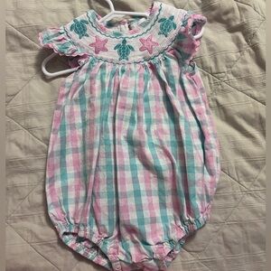 Lil Cactus Smocked Sea Turtle & Starfish Pastel Gingham Bubble